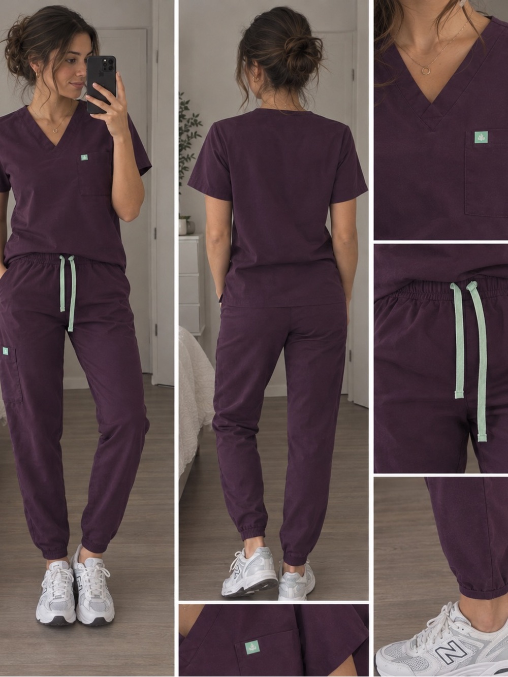 Garde malade Women’s Two-Piece Scrubs Set in Deep Plum